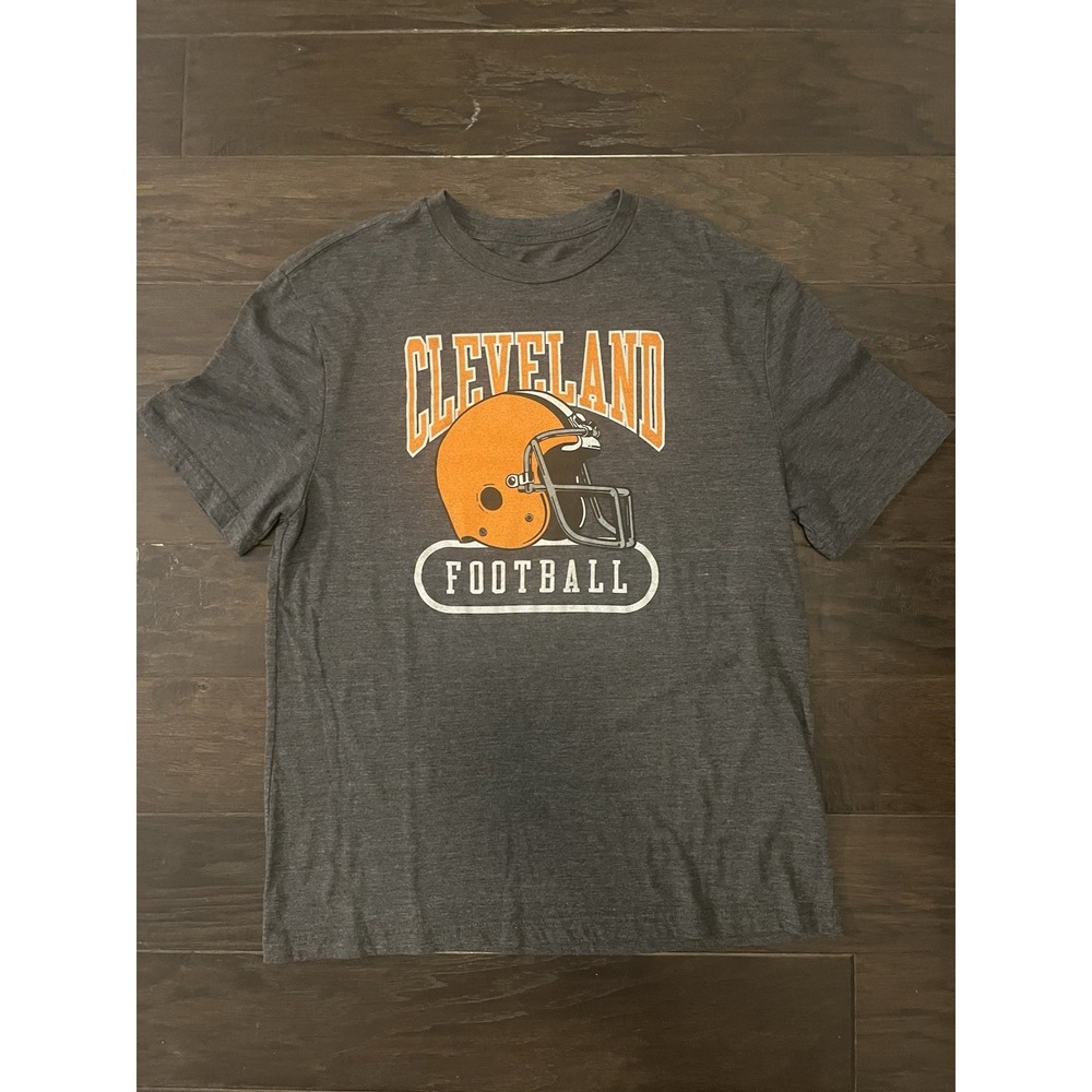Majestic Cleveland Football Mens Large Charcoal Gray Heather Graphic T-Shirt L